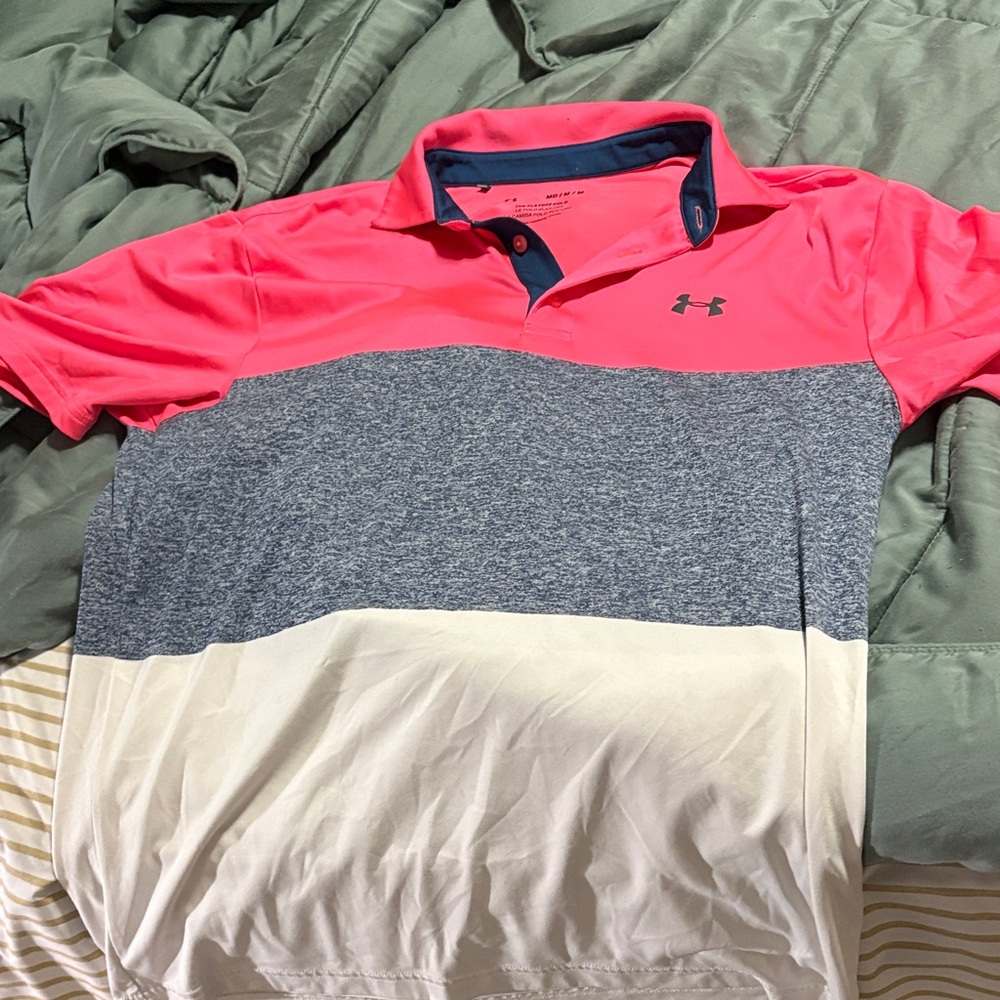 Under Armour Men's Polo in Pink, Gray, and White